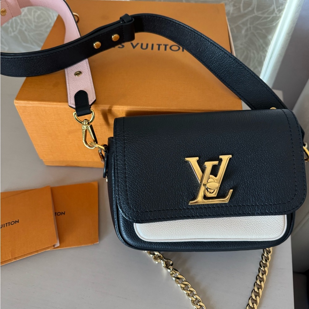 Louis Vuitton Black and White Crossbody Bag with Gold Accents